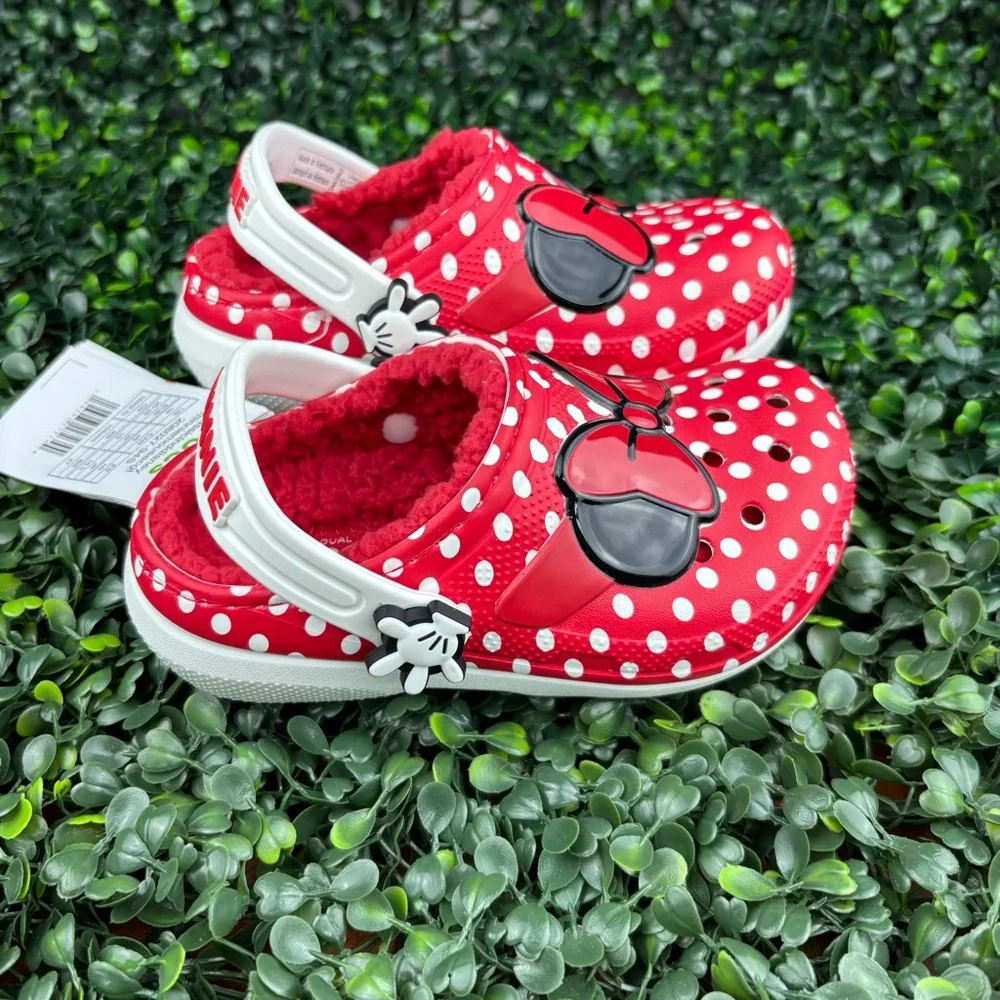 CROCS CLASSIC LINED DISNEY RED POLKA DOT MINNIE BOW SANDALS SIZE 9 KIDS - Picture 2 of 8